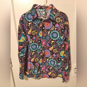 Luc Matton Shirt Men Large Black Geometric Long Sleeve Design Fashion NWT Size M